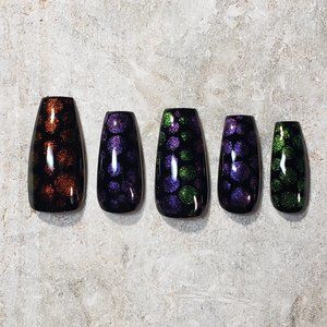 Custom Gel Press on nails halloween color shift orange green purple black
